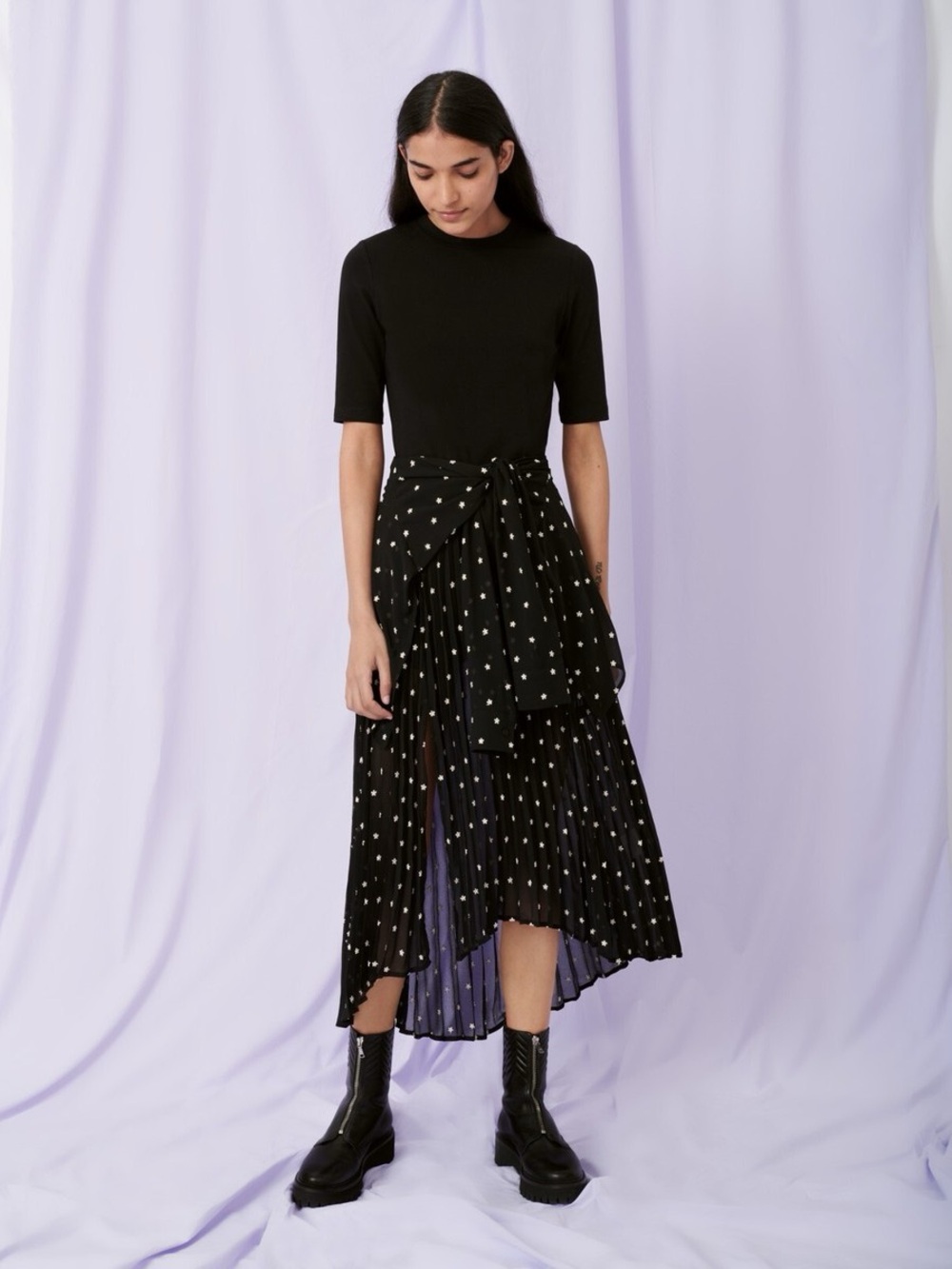Maje rivolo pleated star midi dress